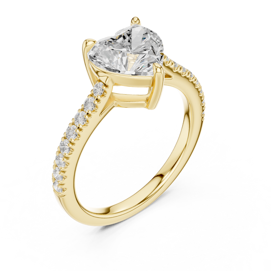 2.30ctw Heart Shaped Diamond Pavé Ring | Yellow Gold Solitaire