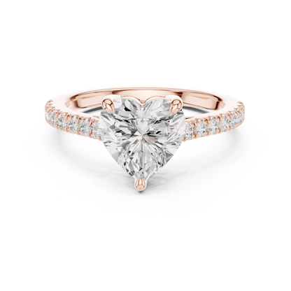 2.30ctw Heart Shaped Diamond Pavé Ring | Yellow Gold Solitaire