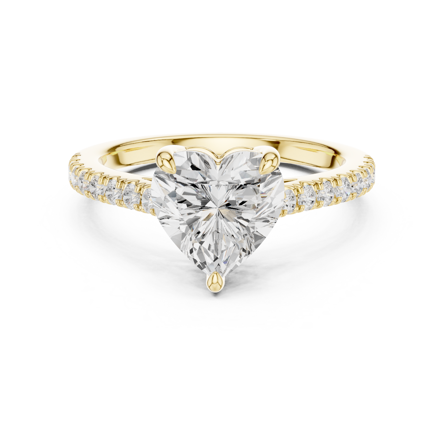 2.30ctw Heart Shaped Diamond Pavé Ring | Yellow Gold Solitaire