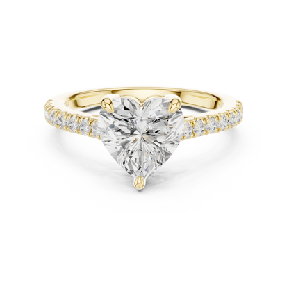 2.30ctw Heart Shaped Diamond Pavé Ring | Yellow Gold Solitaire