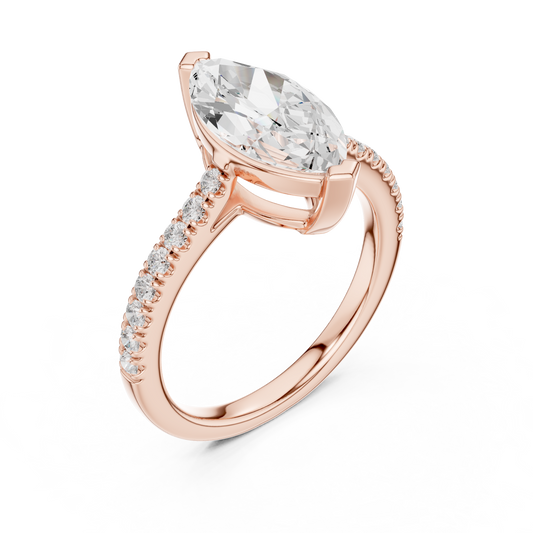 2.30ctw Marquise Shaped Diamond Pavé Ring | Yellow Gold Solitaire
