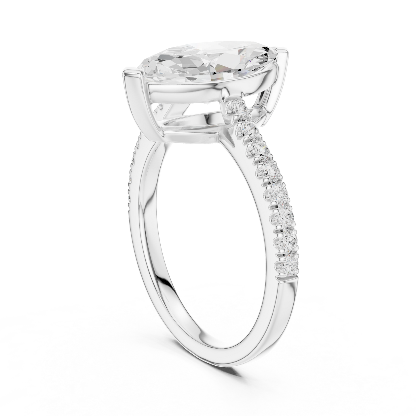 2.30ctw Marquise Shaped Diamond Pavé Ring | Yellow Gold Solitaire