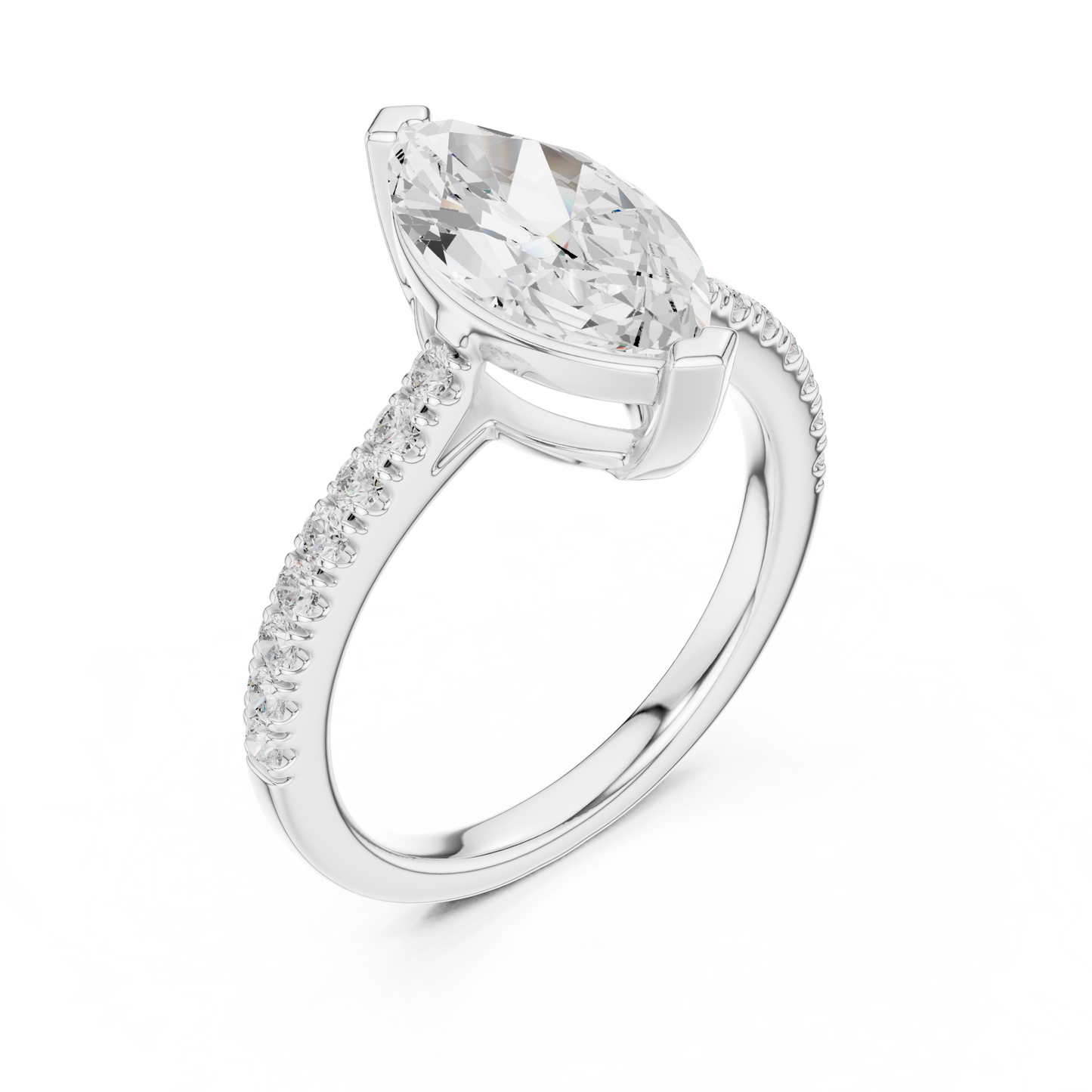 2.30ctw Marquise Shaped Diamond Pavé Ring | Yellow Gold Solitaire