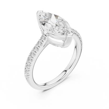 2.30ctw Marquise Shaped Diamond Pavé Ring | Yellow Gold Solitaire