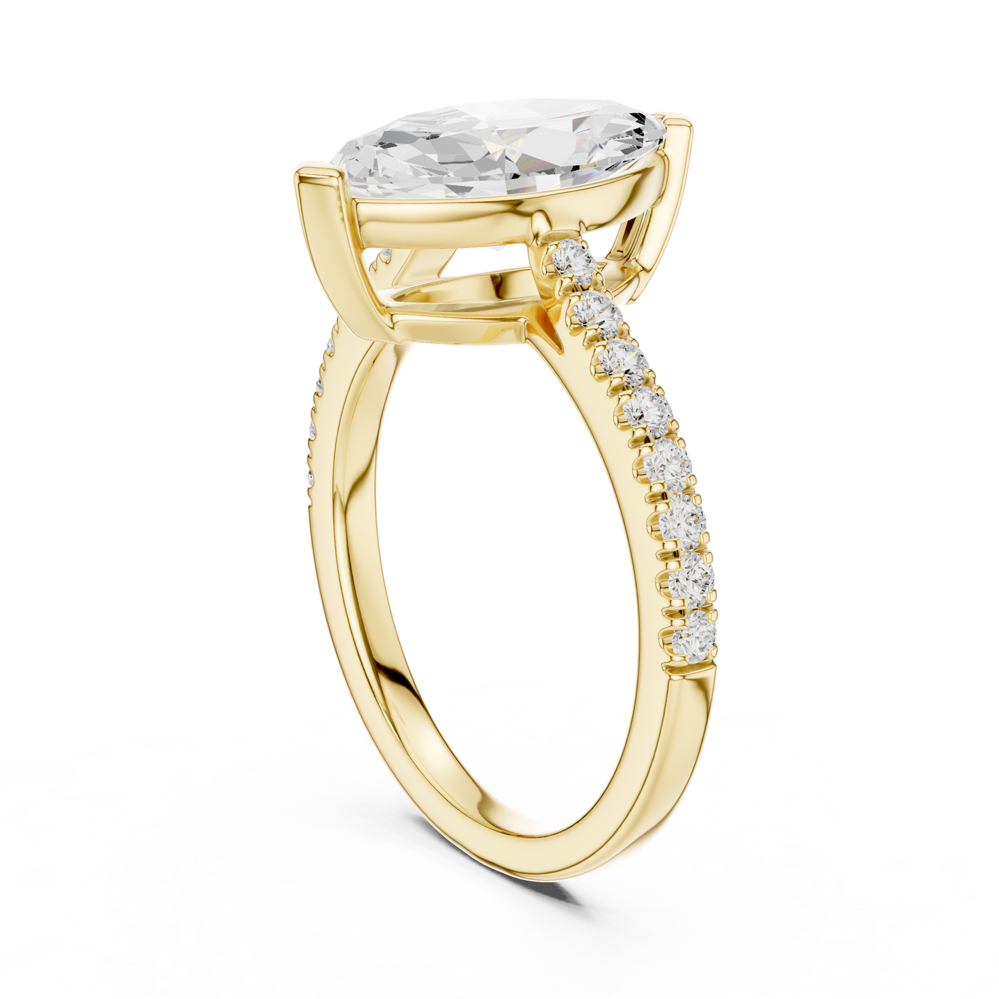 2.30ctw Marquise Shaped Diamond Pavé Ring | Yellow Gold Solitaire