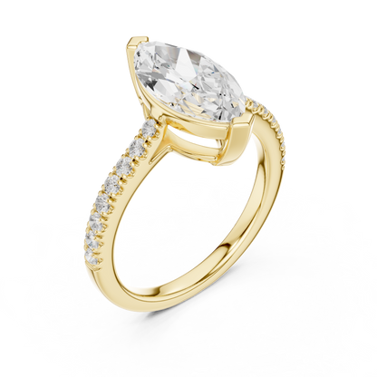 2.30ctw Marquise Shaped Diamond Pavé Ring | Yellow Gold Solitaire