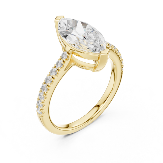 2.30ctw Marquise Shaped Diamond Pavé Ring | Yellow Gold Solitaire