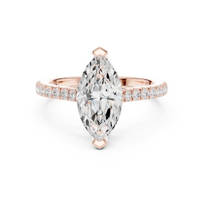 2.30ctw Marquise Shaped Diamond Pavé Ring | Yellow Gold Solitaire