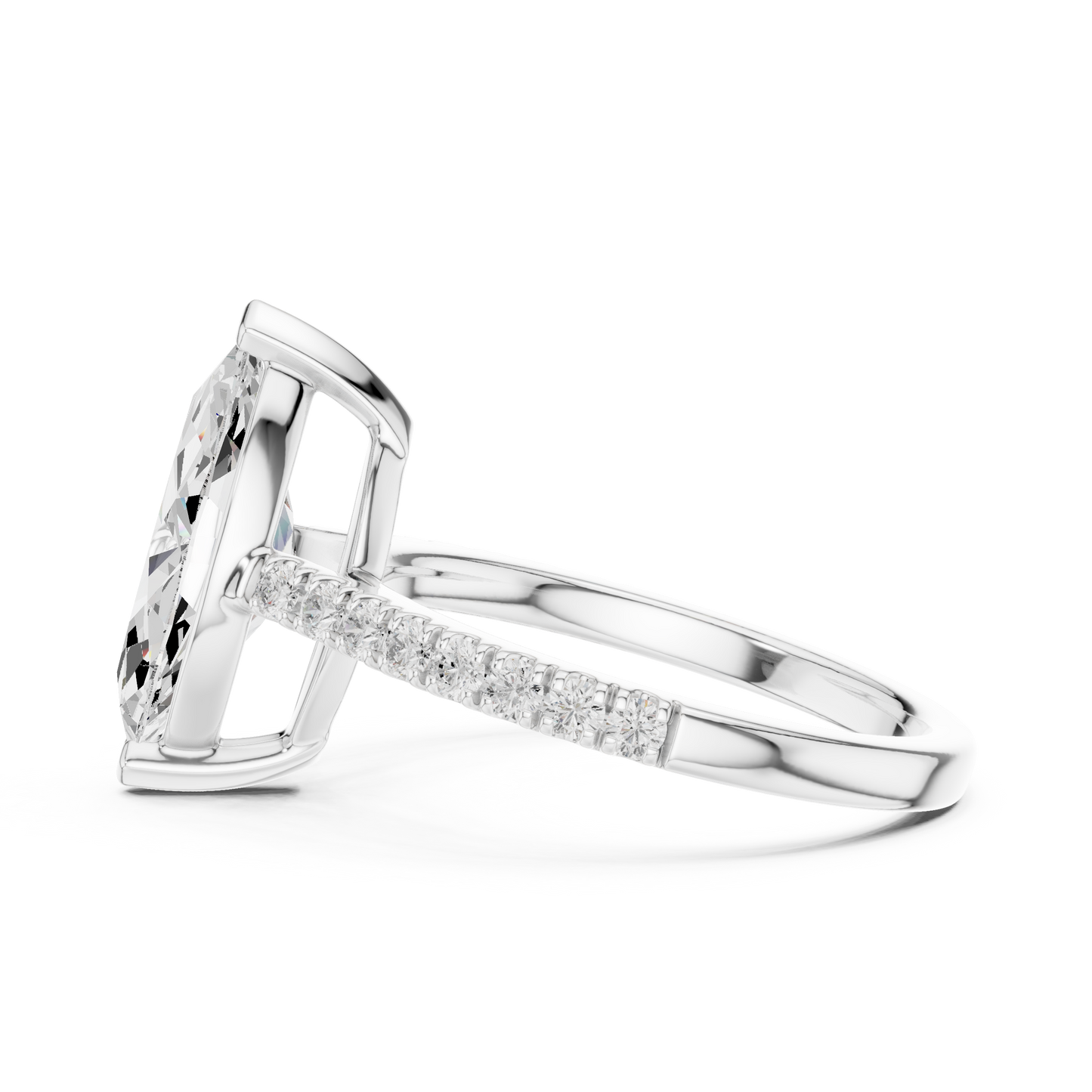 2.30ctw Marquise Shaped Diamond Pavé Ring | Yellow Gold Solitaire