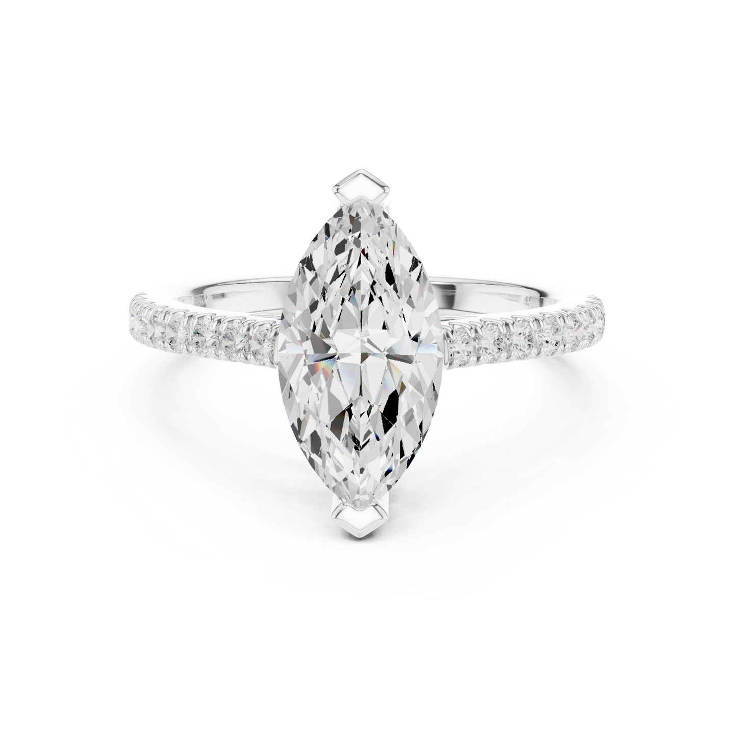 2.30ctw Marquise Shaped Diamond Pavé Ring | Yellow Gold Solitaire