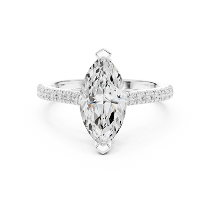 2.30ctw Marquise Shaped Diamond Pavé Ring | Yellow Gold Solitaire