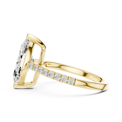 2.30ctw Marquise Shaped Diamond Pavé Ring | Yellow Gold Solitaire