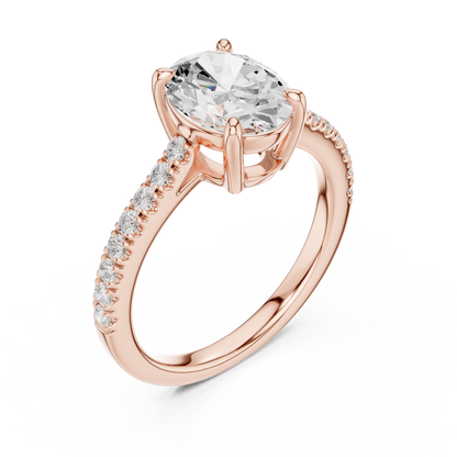 2.30ctw Oval Shaped Diamond Pavé Ring | Yellow Gold Solitaire