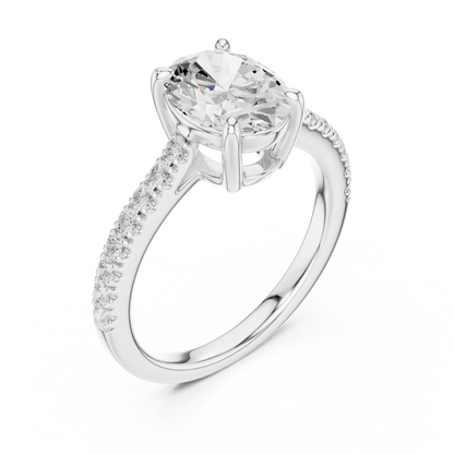 2.30ctw Oval Shaped Diamond Pavé Ring | Yellow Gold Solitaire