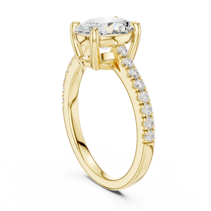 2.30ctw Oval Shaped Diamond Pavé Ring | Yellow Gold Solitaire