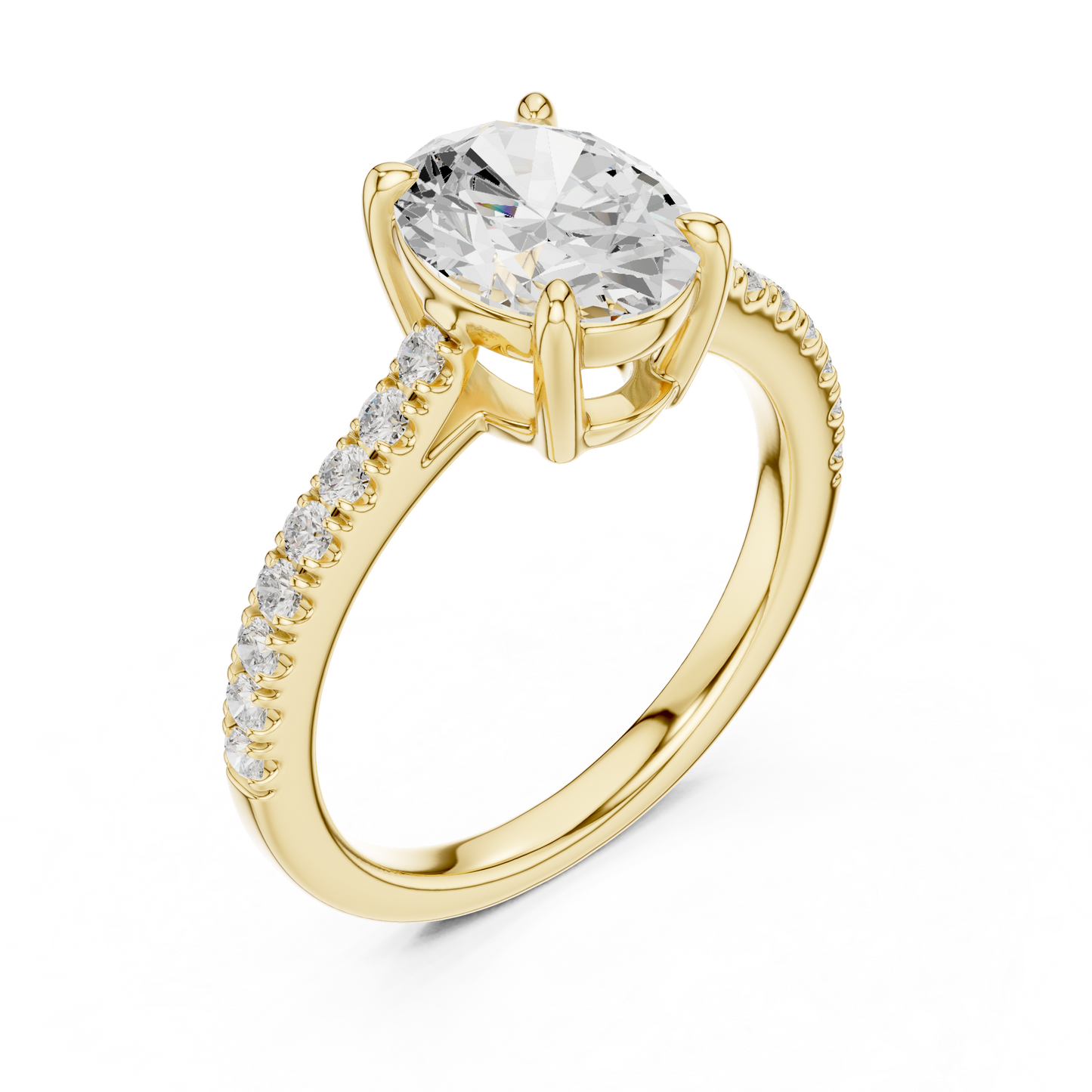 2.30ctw Oval Shaped Diamond Pavé Ring | Yellow Gold Solitaire