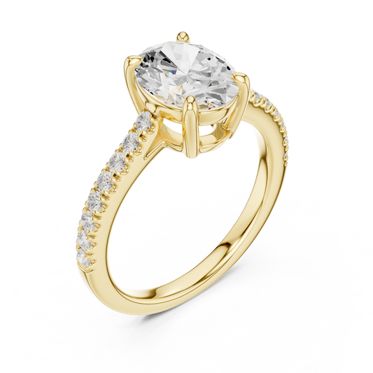 2.30ctw Oval Shaped Diamond Pavé Ring | Yellow Gold Solitaire