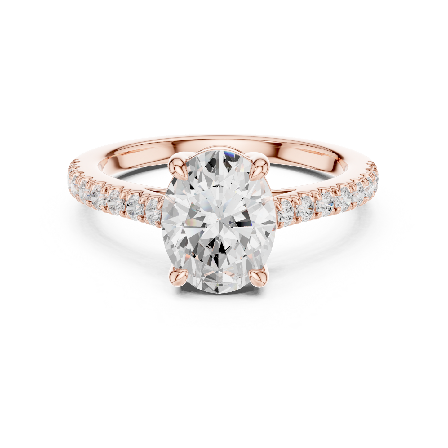 2.30ctw Oval Shaped Diamond Pavé Ring | Yellow Gold Solitaire