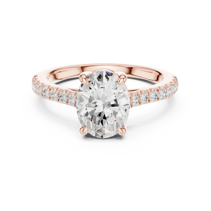 2.30ctw Oval Shaped Diamond Pavé Ring | Yellow Gold Solitaire