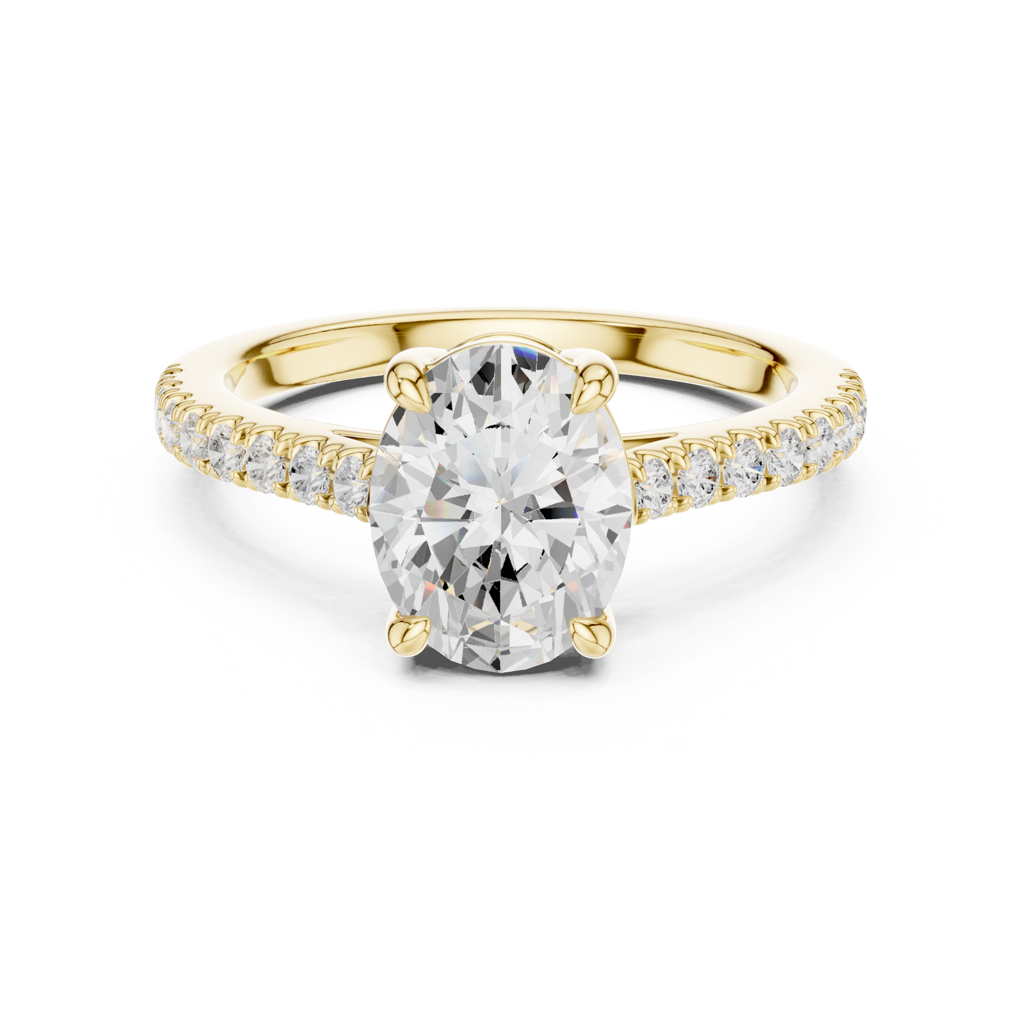 2.30ctw Oval Shaped Diamond Pavé Ring | Yellow Gold Solitaire