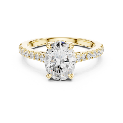 2.30ctw Oval Shaped Diamond Pavé Ring | Yellow Gold Solitaire