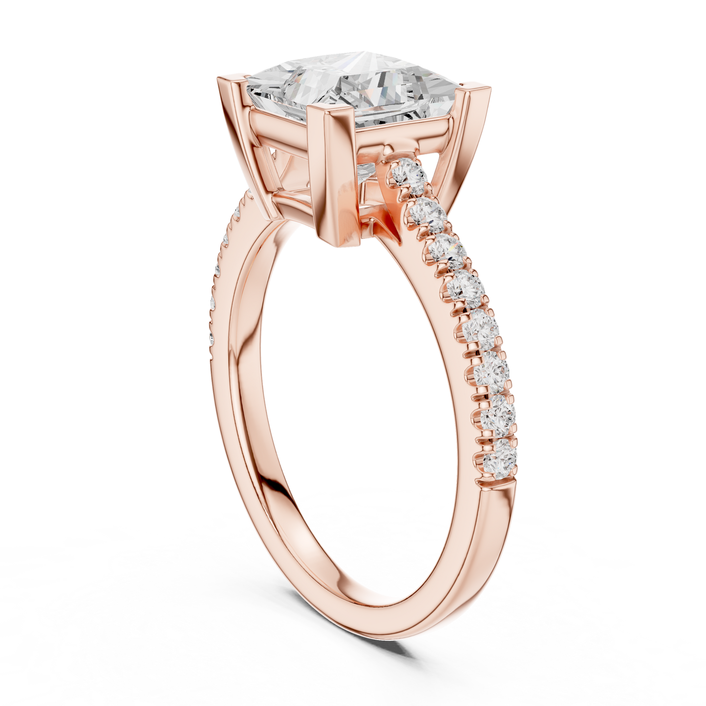 2.30ctw Princess Shaped Diamond Pavé Ring | Yellow Gold Solitaire