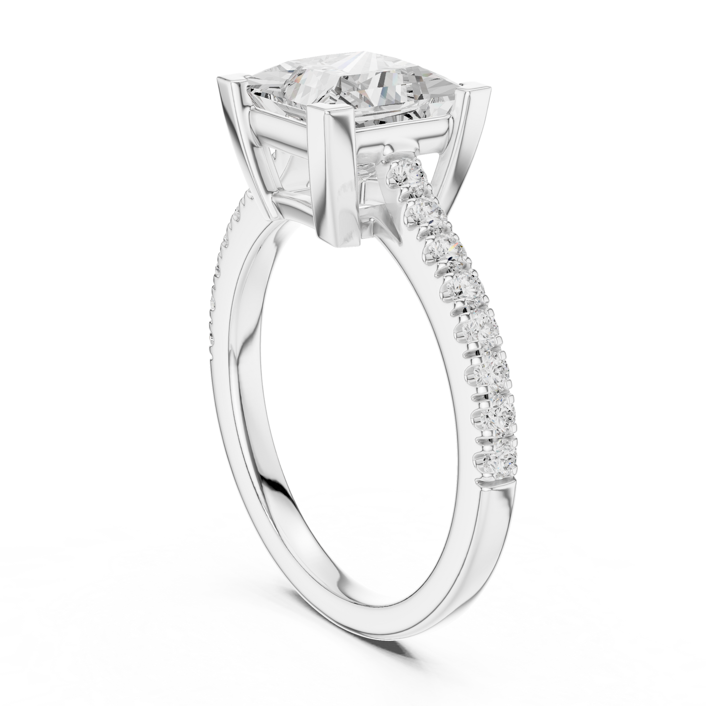 2.30ctw Princess Shaped Diamond Pavé Ring | Yellow Gold Solitaire
