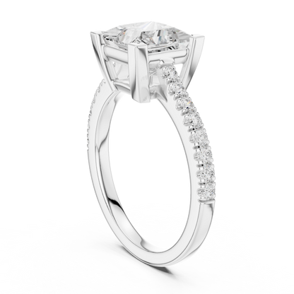 2.30ctw Princess Shaped Diamond Pavé Ring | Yellow Gold Solitaire