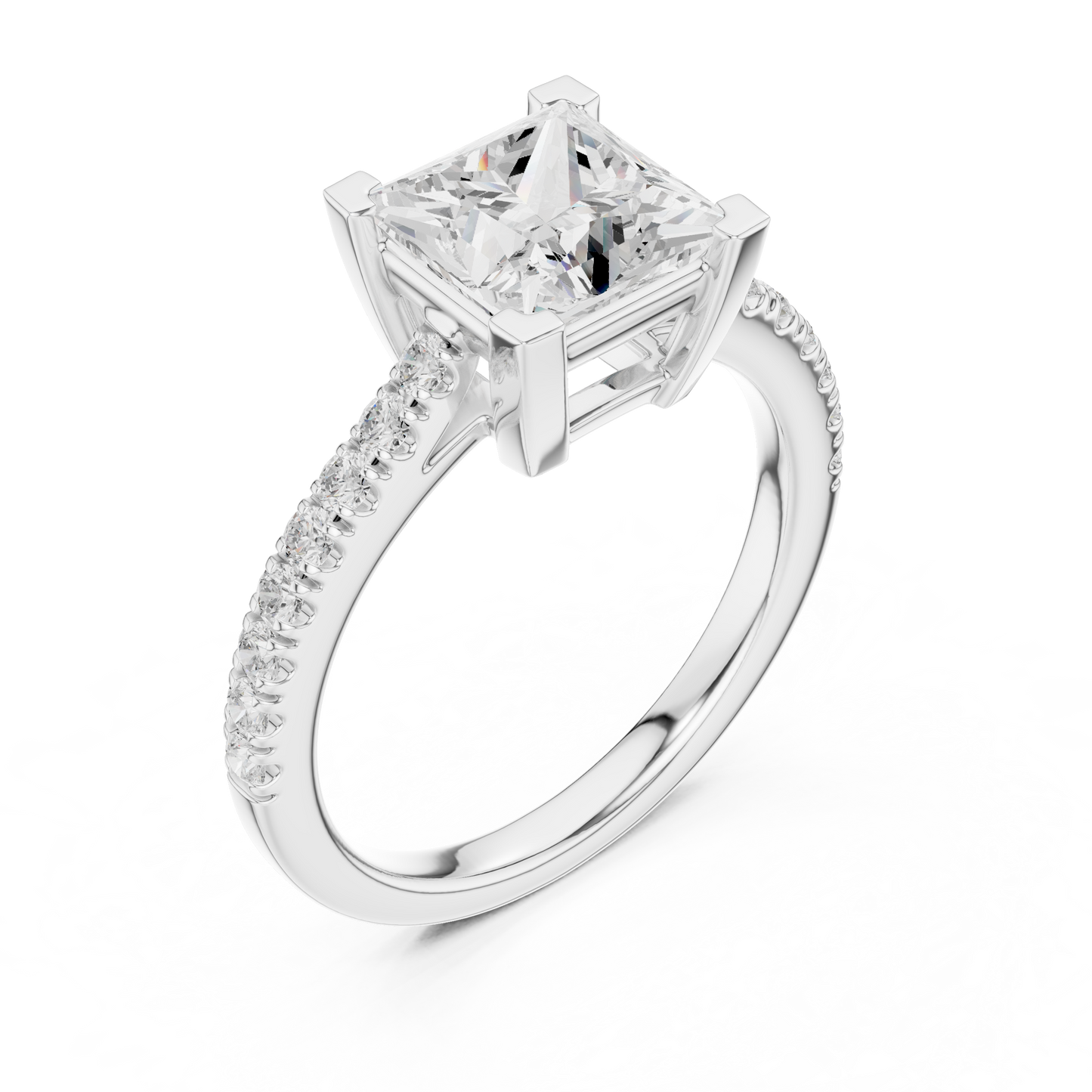 2.30ctw Princess Shaped Diamond Pavé Ring | Yellow Gold Solitaire