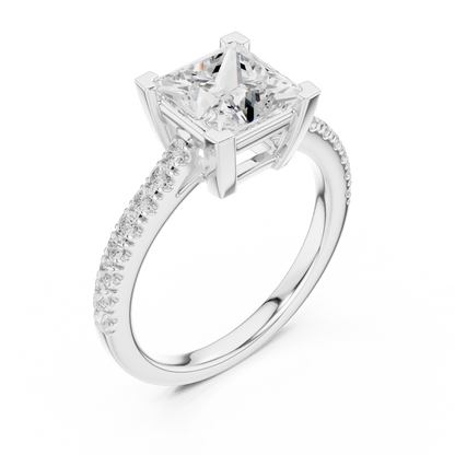 2.30ctw Princess Shaped Diamond Pavé Ring | Yellow Gold Solitaire