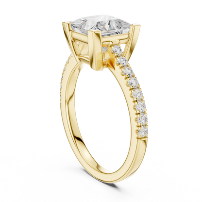 2.30ctw Princess Shaped Diamond Pavé Ring | Yellow Gold Solitaire