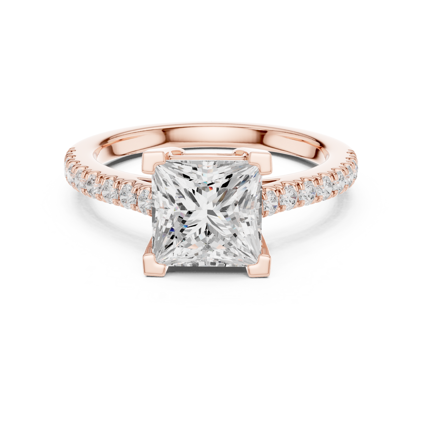2.30ctw Princess Shaped Diamond Pavé Ring | Yellow Gold Solitaire