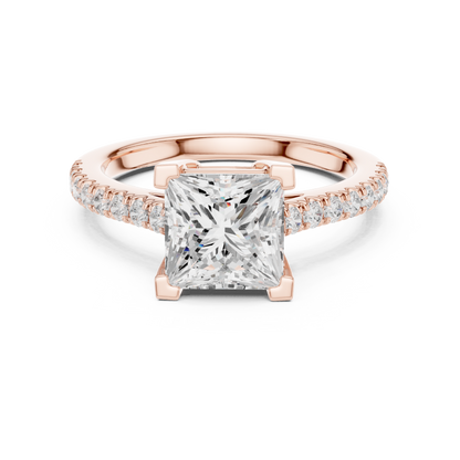 2.30ctw Princess Shaped Diamond Pavé Ring | Yellow Gold Solitaire