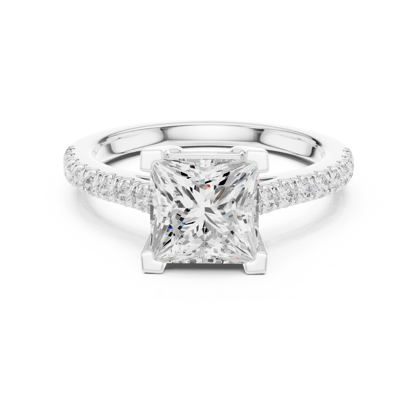 2.30ctw Princess Shaped Diamond Pavé Ring | Yellow Gold Solitaire
