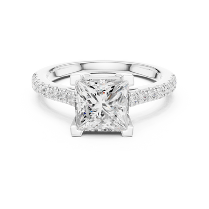 2.30ctw Princess Shaped Diamond Pavé Ring | Yellow Gold Solitaire