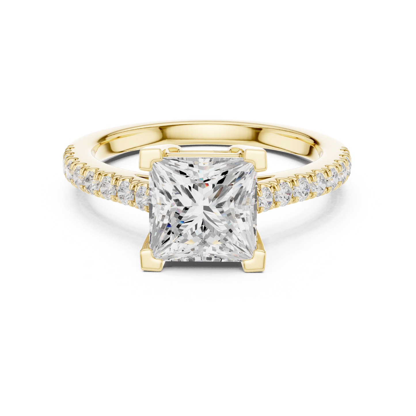 2.30ctw Princess Shaped Diamond Pavé Ring | Yellow Gold Solitaire