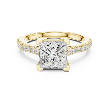2.30ctw Princess Shaped Diamond Pavé Ring | Yellow Gold Solitaire