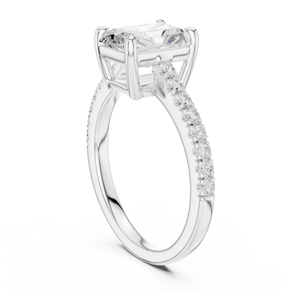 2.30ctw Radiant Shaped Diamond Pavé Ring | Yellow Gold Solitaire