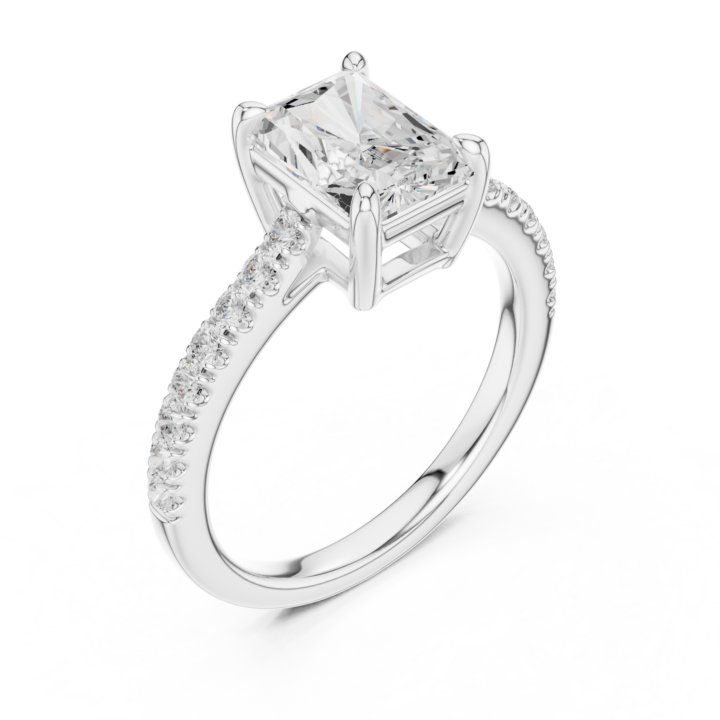 2.30ctw Radiant Shaped Diamond Pavé Ring | Yellow Gold Solitaire