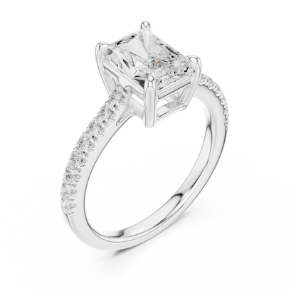 2.30ctw Radiant Shaped Diamond Pavé Ring | Yellow Gold Solitaire