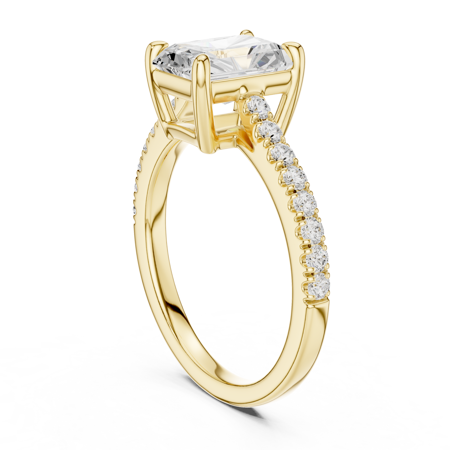 2.30ctw Radiant Shaped Diamond Pavé Ring | Yellow Gold Solitaire
