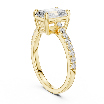 2.30ctw Radiant Shaped Diamond Pavé Ring | Yellow Gold Solitaire