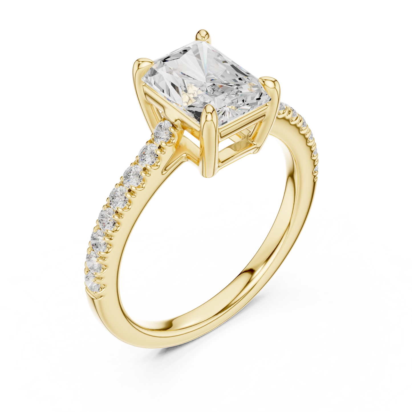 2.30ctw Radiant Shaped Diamond Pavé Ring | Yellow Gold Solitaire