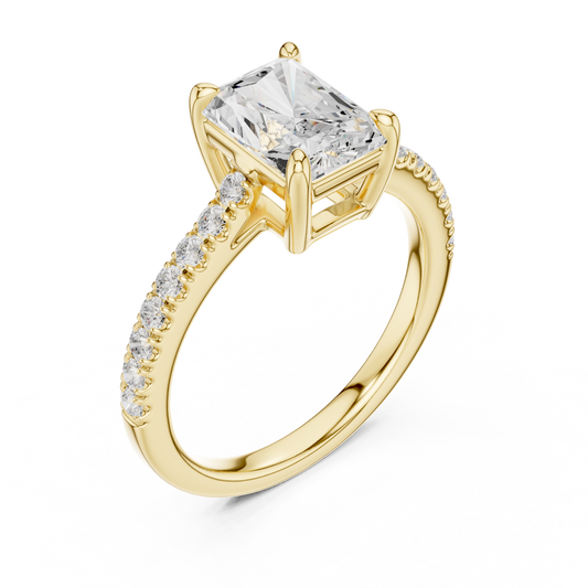 2.30ctw Radiant Shaped Diamond Pavé Ring | Yellow Gold Solitaire