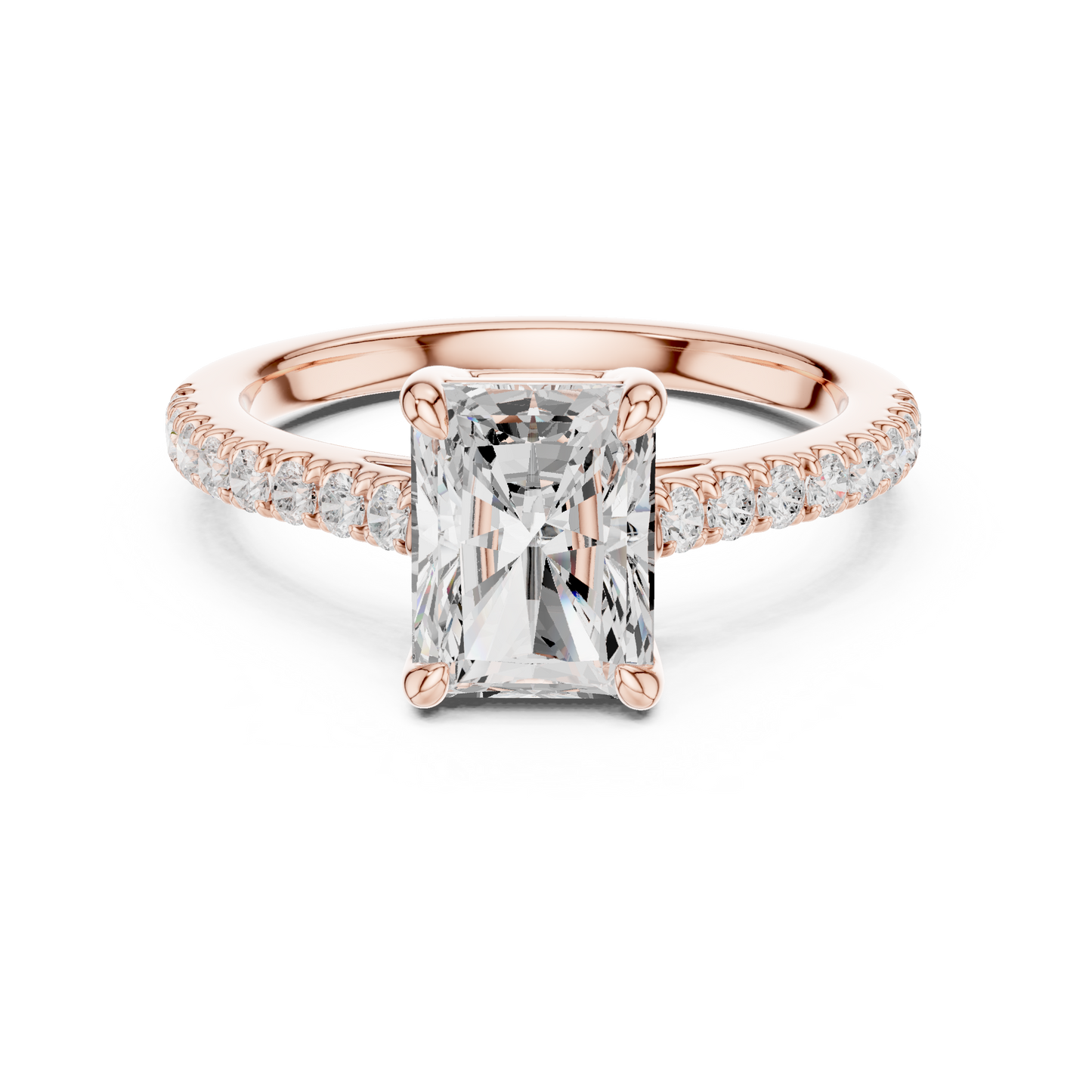 2.30ctw Radiant Shaped Diamond Pavé Ring | Yellow Gold Solitaire