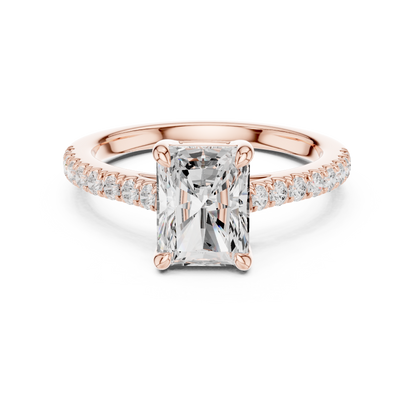 2.30ctw Radiant Shaped Diamond Pavé Ring | Yellow Gold Solitaire