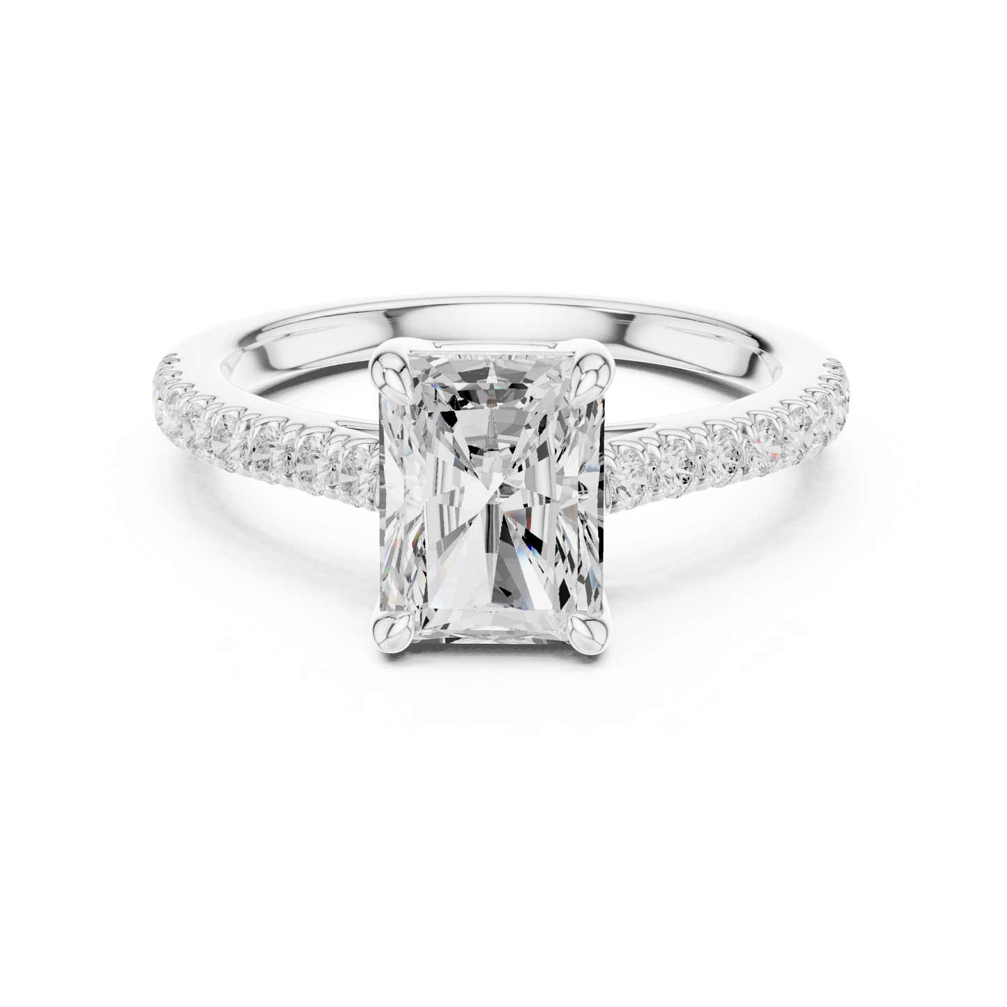 2.30ctw Radiant Shaped Diamond Pavé Ring | Yellow Gold Solitaire