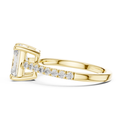 2.30ctw Radiant Shaped Diamond Pavé Ring | Yellow Gold Solitaire