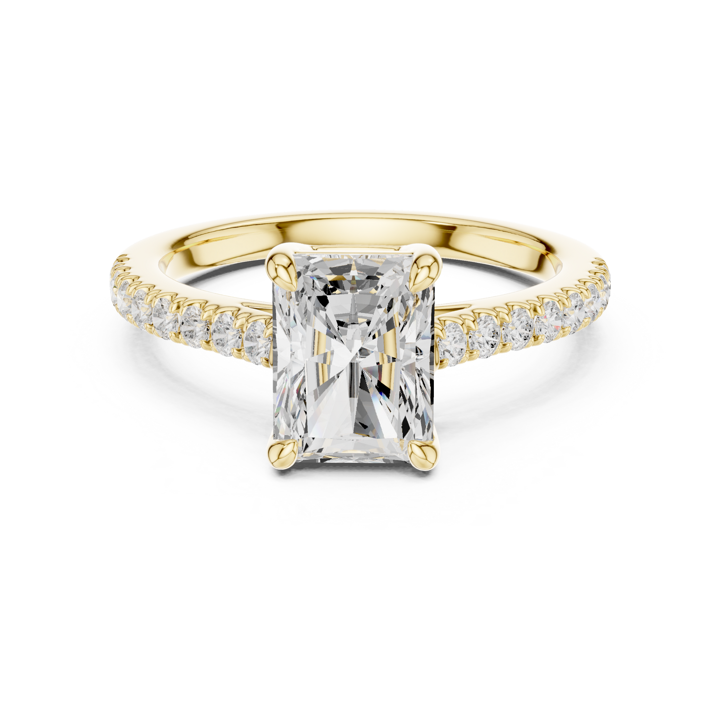 2.30ctw Radiant Shaped Diamond Pavé Ring | Yellow Gold Solitaire