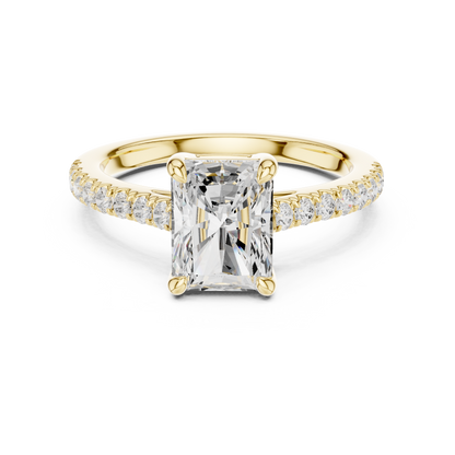 2.30ctw Radiant Shaped Diamond Pavé Ring | Yellow Gold Solitaire